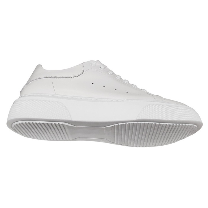 Pantofi Sport Barbatesti Albi Din Piele Naturala, Talpa Moale Din Poliuretan, Bot Rotund, Design Simplu, Usor De Asortat, Produs Romanesc, SCV, Marimea 43