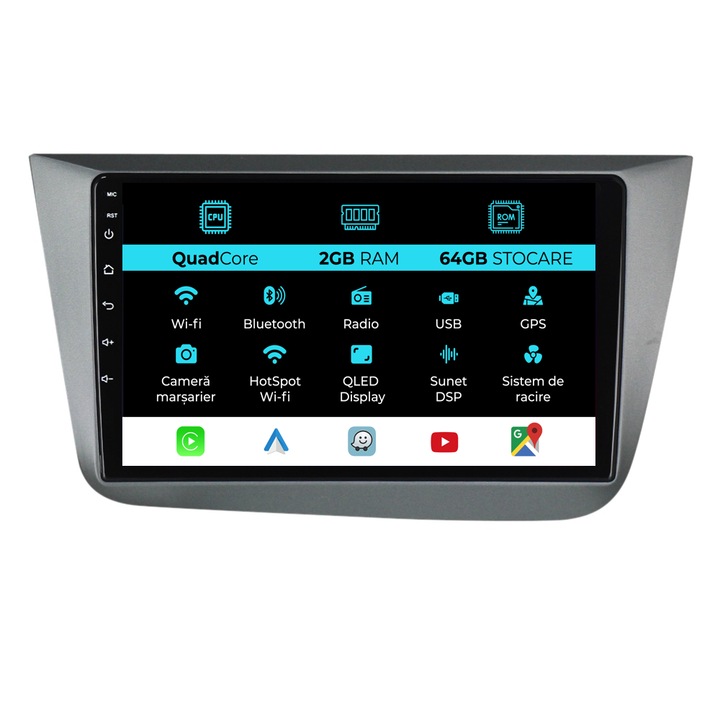 Dedikált navigációval ellátott Seat Altea (2004 - 2015), 9 hüvelykes, 2 GB RAM, 64 GB tárhely, Carplay