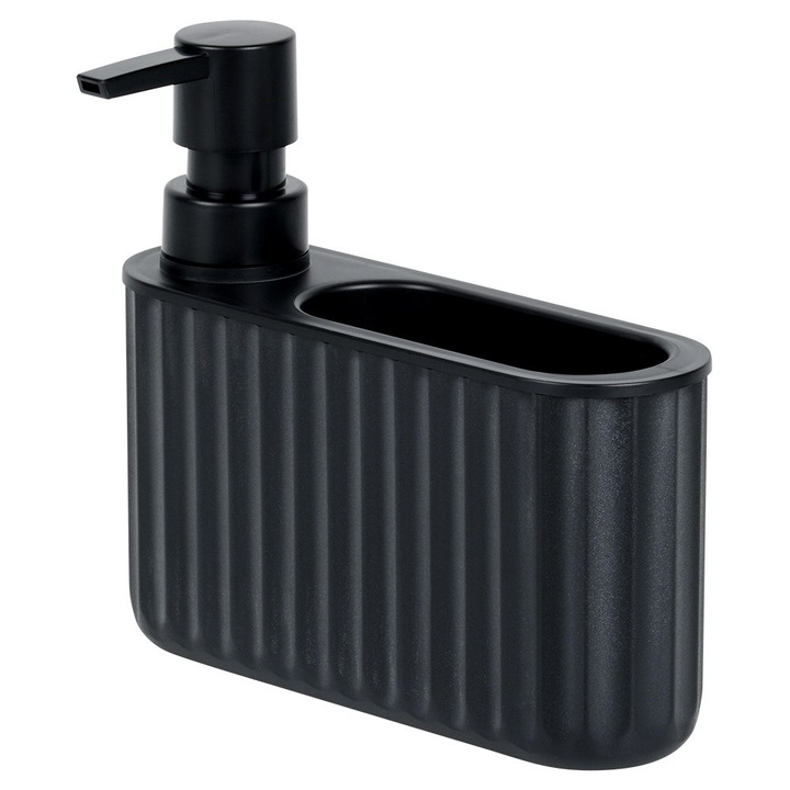 Dispenser lichid de spălat vase Vilde, 400 ml, negru, cu suport pentru burete, 16,5x5,5x14,5 cm