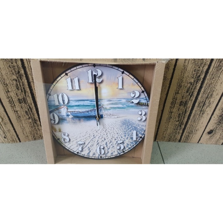Ceas decorativ de perete, RUMIN-obrazy, 30cm, design marin, culori neutre