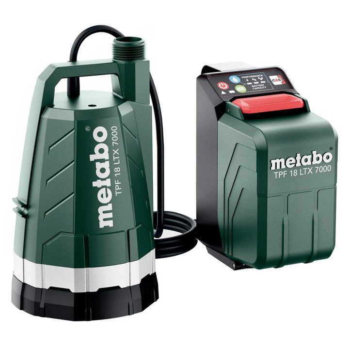Pompa submersibilă Metabo TPF 18 LTX 7000, electrică, debit maxim 7000 l/h, 18V, 142x142x226mm