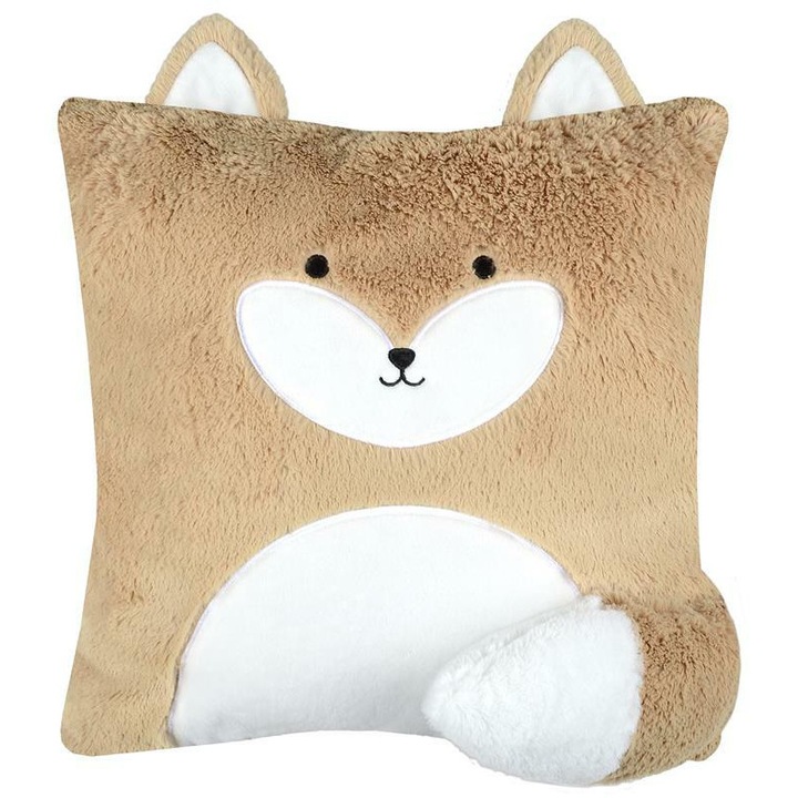Perna Decorativa, STOF, REMI, Moale Si Calda, Din Plus, In Forma De Vulpe Cu Urechi, Confortabila Si Placuta, Usor De Curatat, Ideala Pentru Camera Copiilor Si Living, 40 x 40 Cm, Maro-Alb