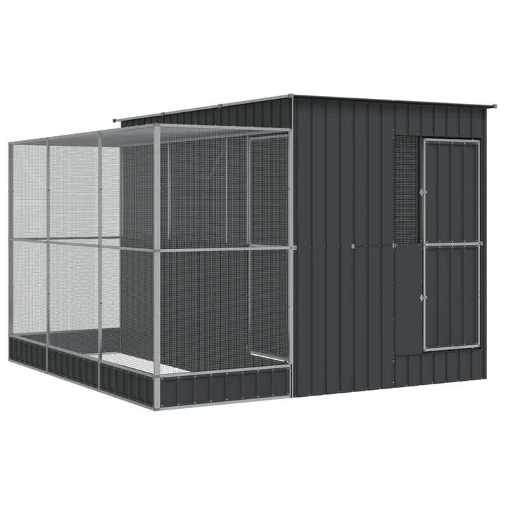 Voliera vidaXL, cu prelungire, 290x303x216 cm, argintie, din otel