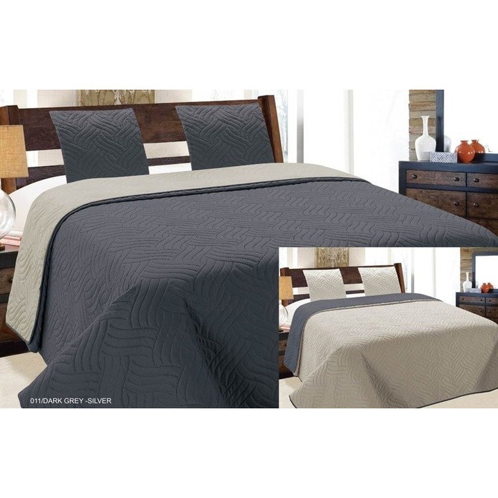 Кувертюра Euromat VIGO II, тъмно сиво, сребро, геометрични вълни, 220x240 см