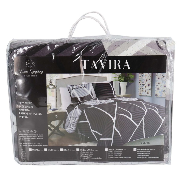 Cuvertura decorativa set TAVIRA 220x240cm, 2 posh. 40x40cm, violet, negru, alb, roz