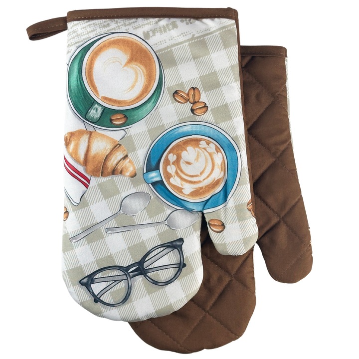 Sütőkesztyű készlet 18x27cm mágnessel, 2 darabos, olíva, cappuccino