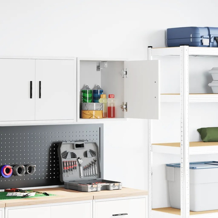 Dulap suspendat pentru garaj, vidaXL, alb, lemn