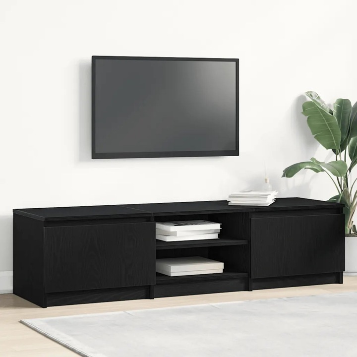 Comoda TV vidaXL, 140x40x36 cm, negru, material lemnos, mult spatiu de depozitare