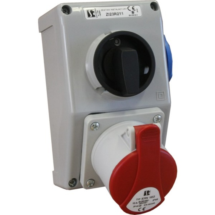 IP44 0-I, 16 A, 3P+N+PE, P+N+PE-jobb, M25 ZI23\R211 beépítőkészlet