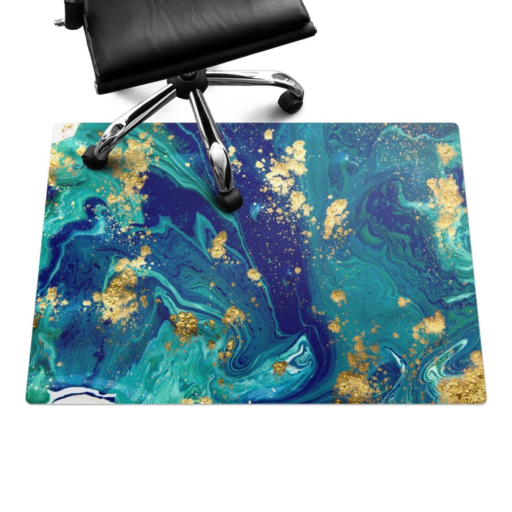 Íróasztal szék alátét, Wallfluent, Márvány hullámok, Kék, 100x70 cm, 010250310010100039771