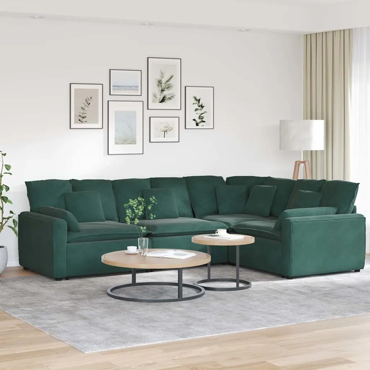 Canapea modulara vidaXL, catifea verde inchis, 4 sectiuni, cotiere confortabile