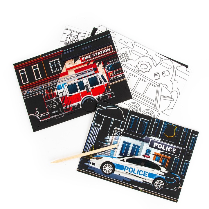 Kidea kreatív készlet, kaparós színező táblával, 18x26cm, fiúknak, 3 éves kortól