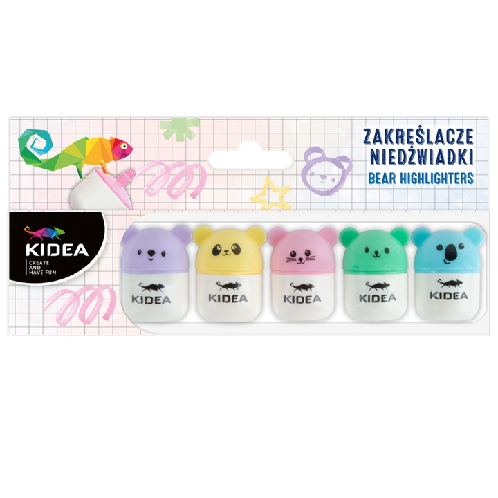 Set markere text, Kidea, 5 culori, forme de ursulet