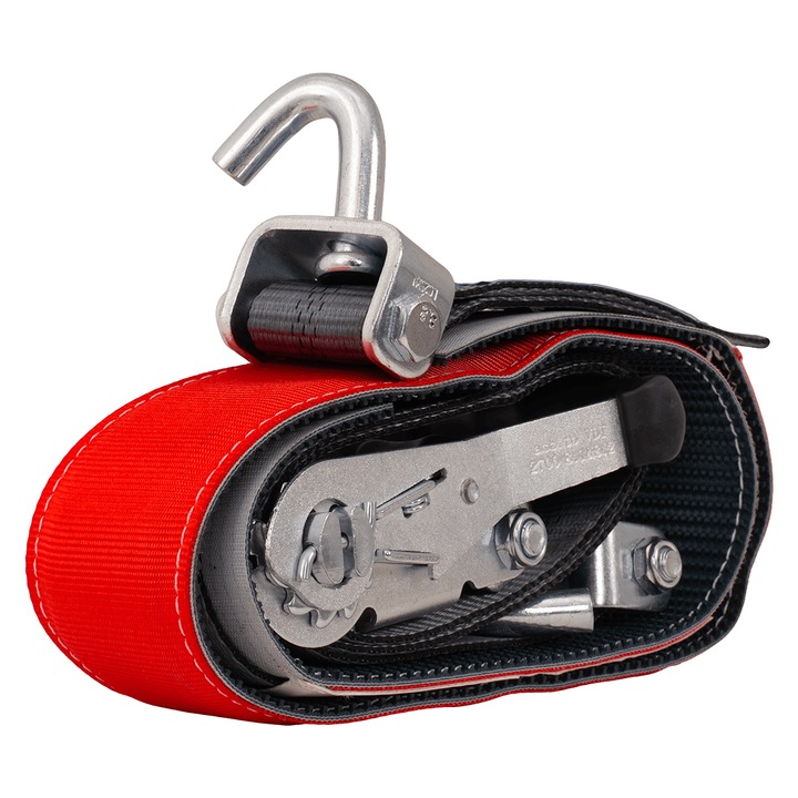 Centura de ancorare cu clichet, Heffa, Carline 130, Lungime: 2, 8 M, Latime Banda: 50 mm, Capacitate De Incarcare: 5 Tone (5000 Dan), Material: Pes (100%), 2, 8 M x 50 mm, Rosu