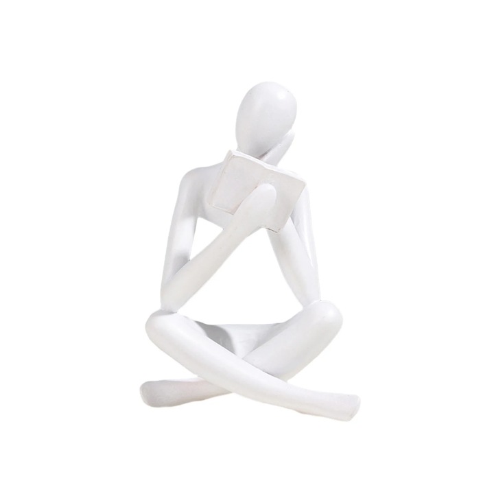 Statueta decorativa Thinker, rasina, culori delicate, dimensiuni 8.5x6.5x11.5cm, set de 1 buc.