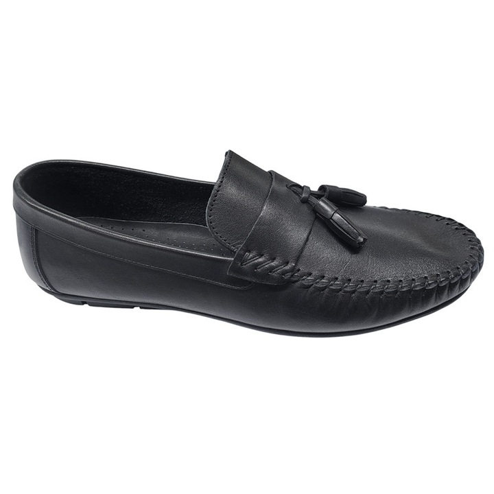 Fekete valódi bőr mokaszinok, Fekete