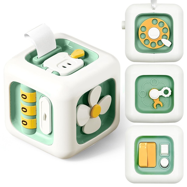 Jucarie Montessori pentru, ZTMAKYLH, 6 in 1, jucarie senzoriala pentru copii 12-18 luni, Cultiveaza abilitatile de invatare a mainilor copiilor, Jucarii interactive de calatorie, Cadou de ziua de nastere, verde, 7.9x7.9x7.9cm