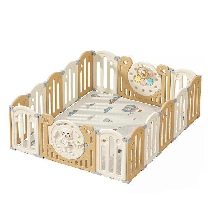 Tarc de joacă pentru copii, 16 panouri, 2 uși, plastic, LEMN, 0-6 ani