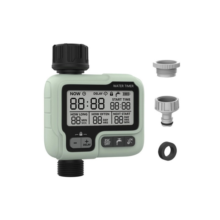 Контролер за напояване на градина, ZTMAKYLH, LCD екран, програмируем таймер за вода, сензор за дъжд за тревна площ, тераса и басейн, светлозелен, 12.6x9.8x4.9см