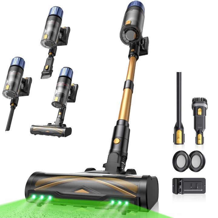 Безжична вертикална прахосмукачка Proscenic, P15, 580W, 60 kPa, контейнер за прах 1.5L, 70 мин, зелени LED светлини