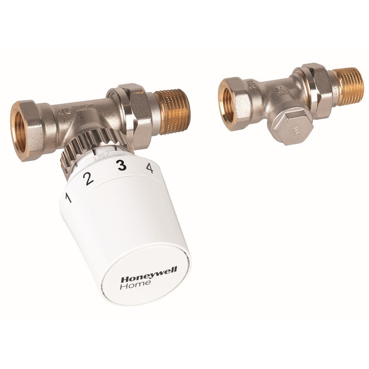 Set pentru radiatoare cu alimentare laterala: cap T5019 + robinet termostatic drept V2020DSX15 cu prereglare + robinet de retur drept V2420D0015, 1/2, Honeywell home