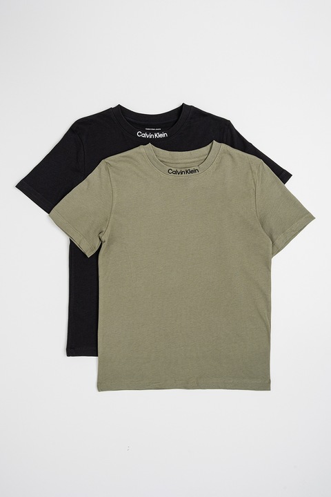 CALVIN KLEIN, Egyszínű póló szett - 2 db, Fekete/Páfrányzöld