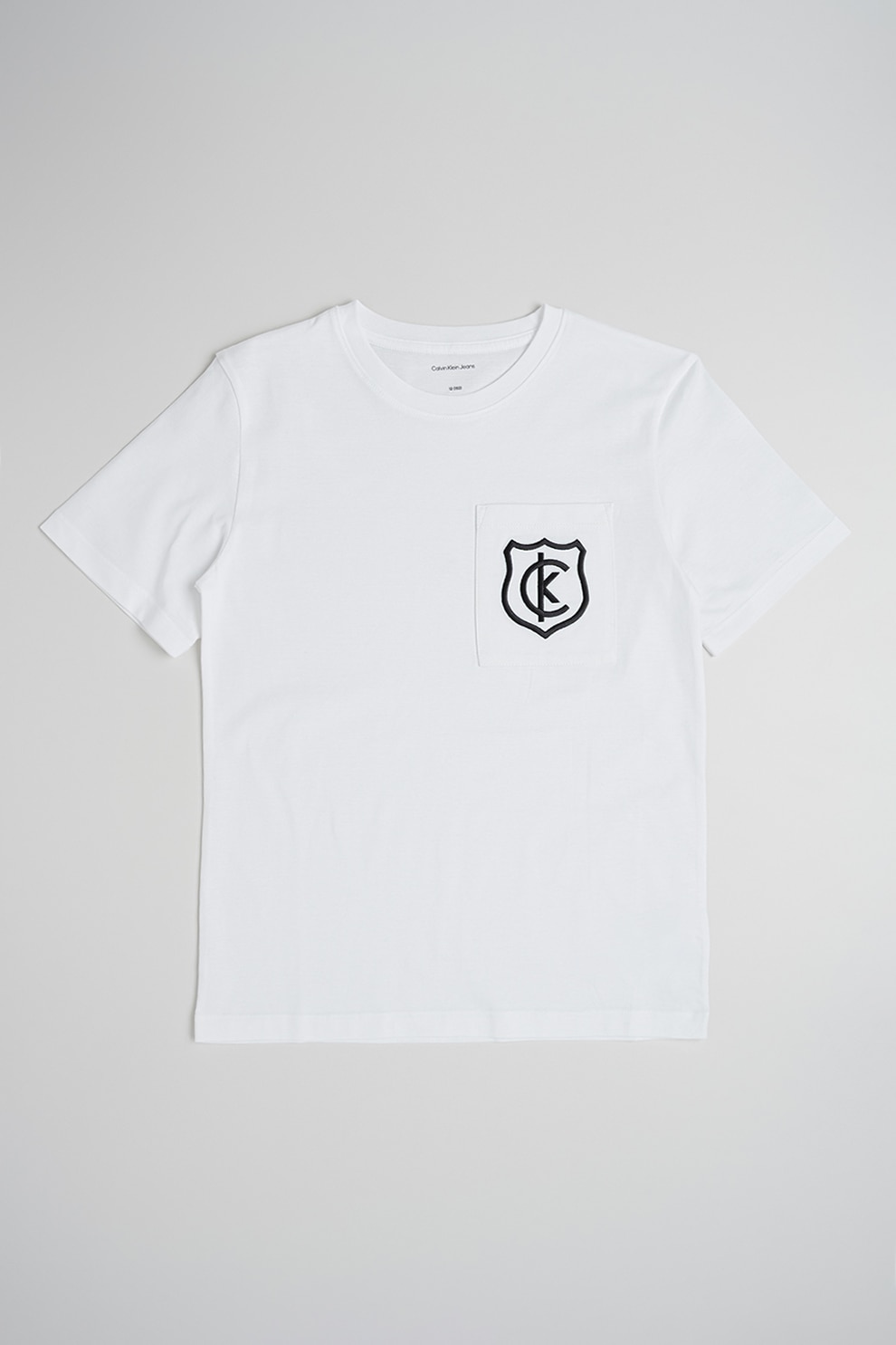 CALVIN KLEIN, Tricou cu decolteu la baza gatului si logo brodat, Negru, Alb optic, 170 CM