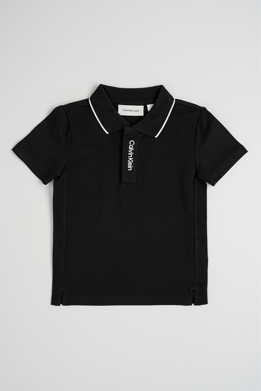 CALVIN KLEIN, Tricou polo cu logo brodat, Negru, Alb optic, 170 CM