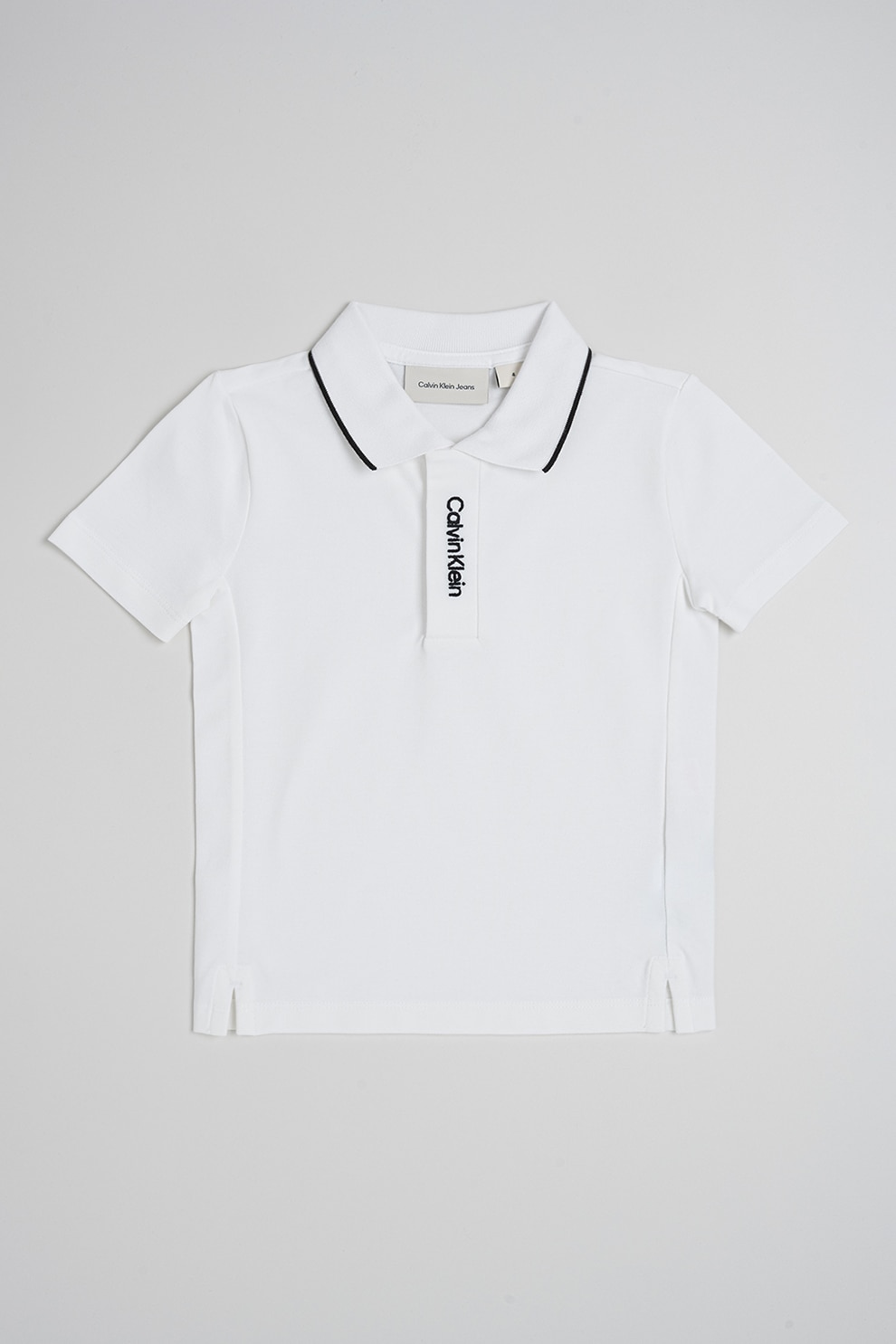 CALVIN KLEIN, Tricou polo cu logo brodat, Negru stins, Alb optic, 164 CM