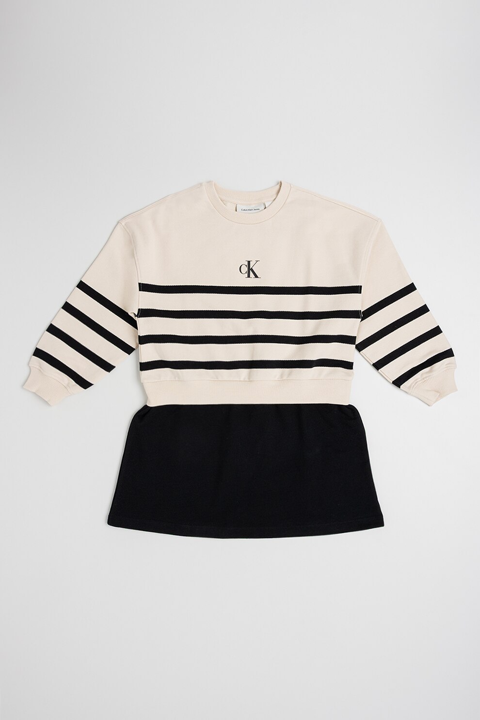 CALVIN KLEIN, Rochie cu maneci lungi si model 2in1, Negru, Bej deschis, 170 CM