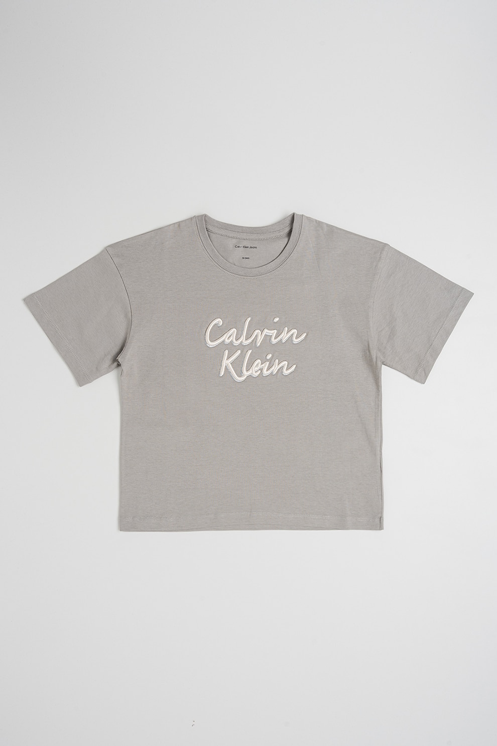 CALVIN KLEIN, Tricou la baza gatului si logo, Maro taupe, 170 CM