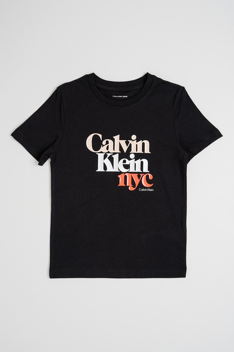 CALVIN KLEIN, Logós normál fazonú póló, Fekete/Korallszín/Barackszín