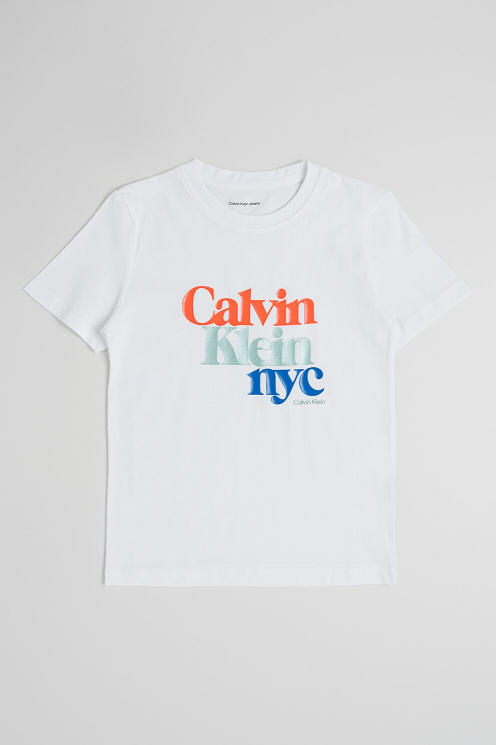 CALVIN KLEIN, Tricou regular fit cu imprimeu logo, Portocaliu mandarina, Alb optic, Verde marin, 140 CM