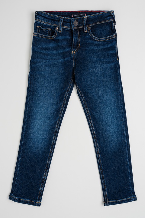 Tommy Hilfiger, Mosott hatású slim fit farmernadrág, Sötétkék