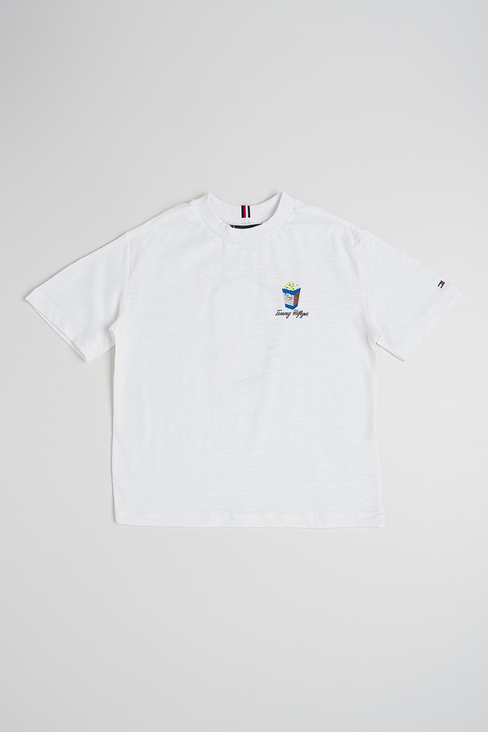 Tommy Hilfiger, Tricou de bumbac cu imprimeu grafic si logo, Albastru inchis, Portocaliu stins, Gri deschis melange, 164 CM