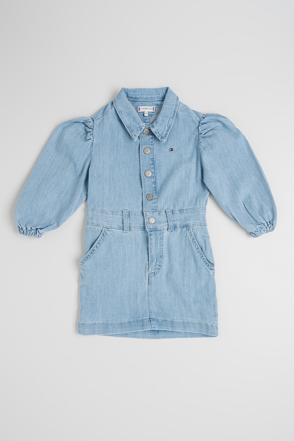 Tommy Hilfiger, Rochie mini de denim cu maneci bufante, Albastru prafuit, 152 CM
