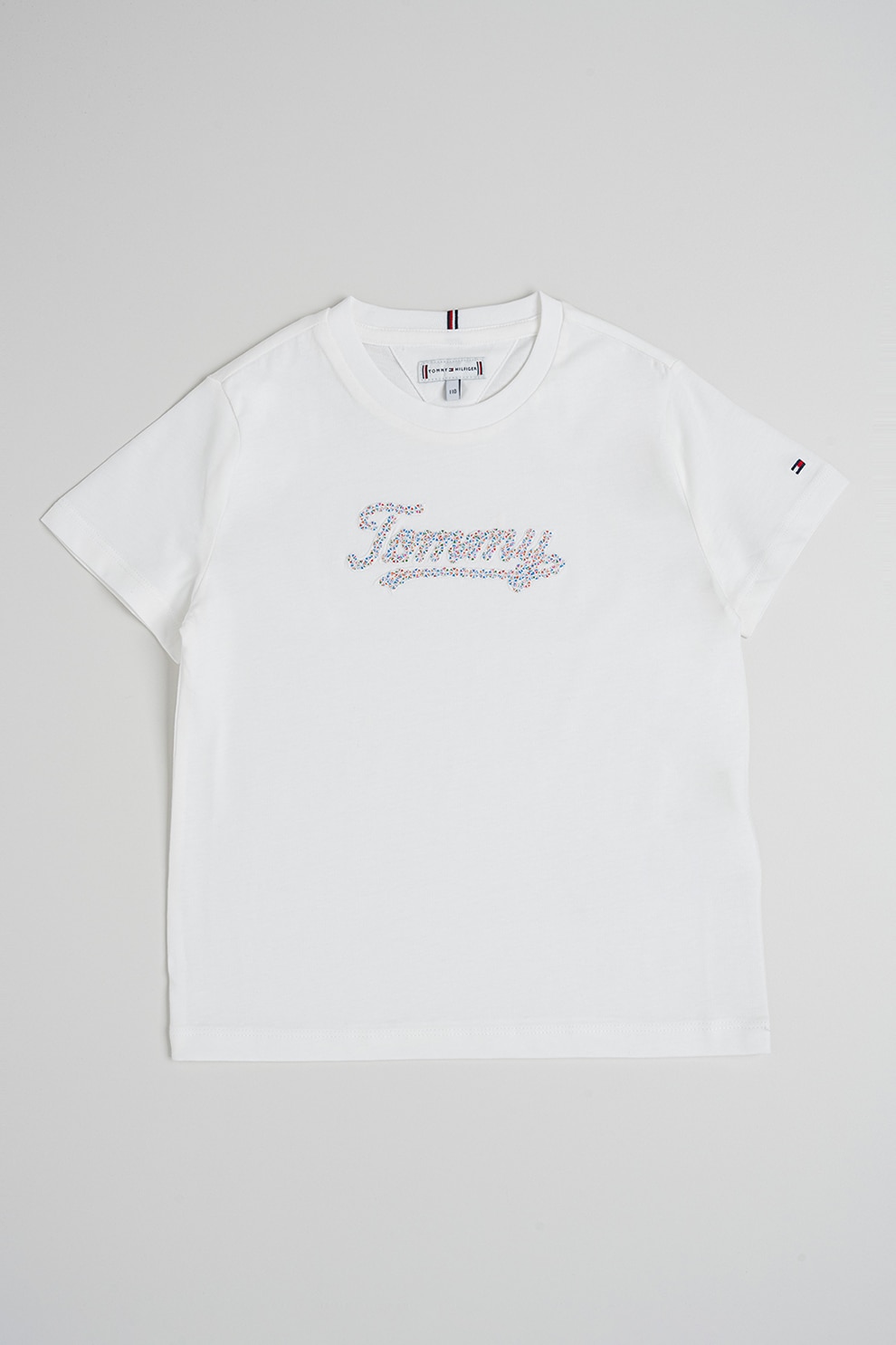 Tommy Hilfiger, Tricou de bumbac cu logo brodat, Albastru pastel, Roz pastel, Alb optic, 164 CM