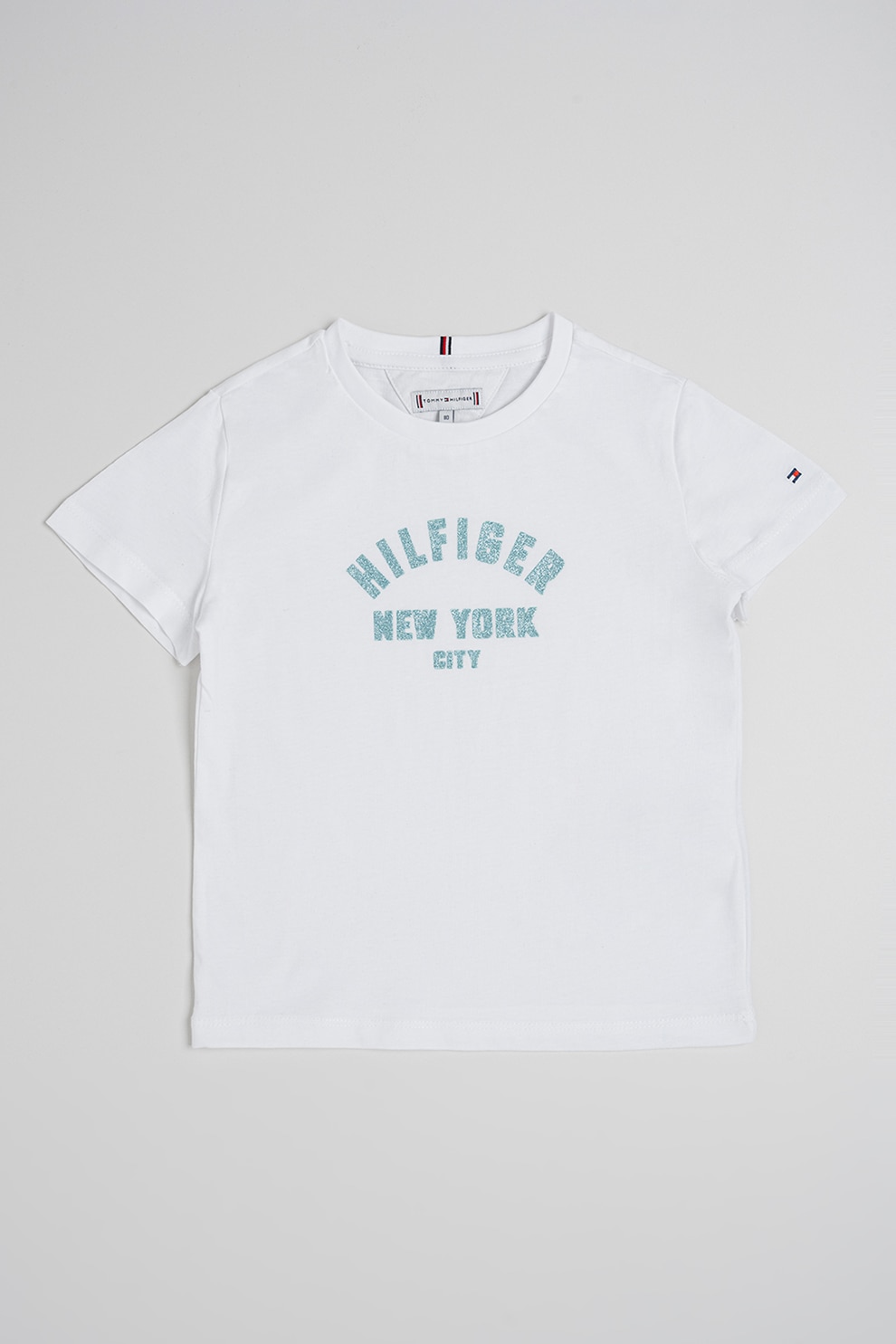 Tommy Hilfiger, Tricou de bumbac cu imprimeu logo, Alb optic, Verde persan, 152 CM