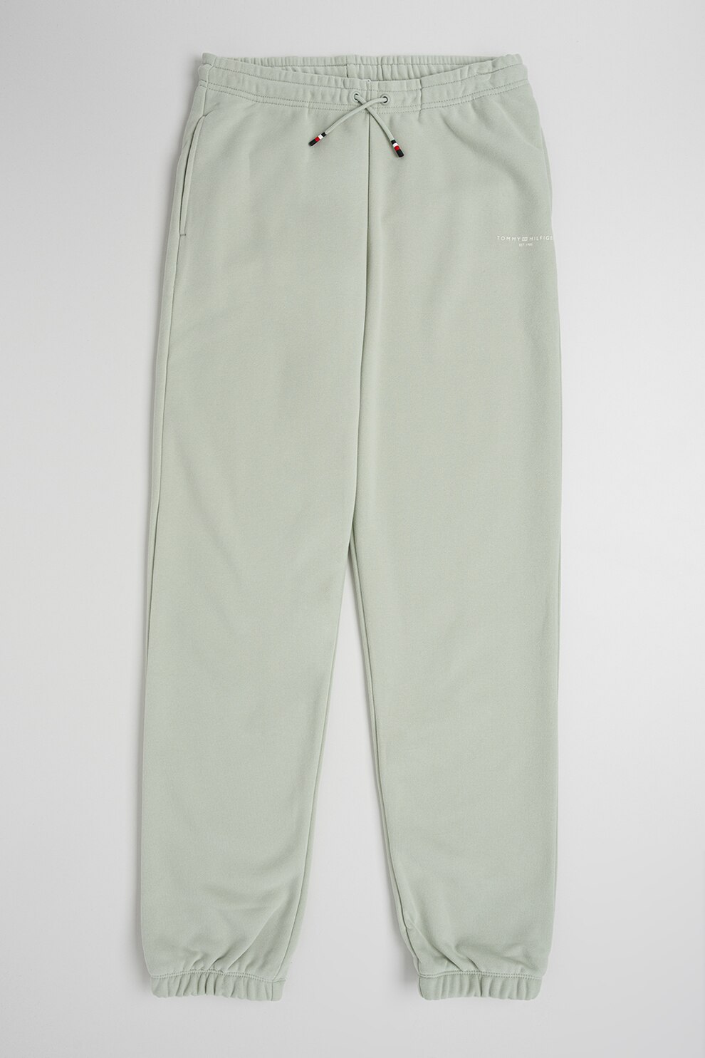 Tommy Hilfiger, Pantaloni de trening din amestec de bumbac cu snur ajustabil, Negru, Verde pal, 176 CM
