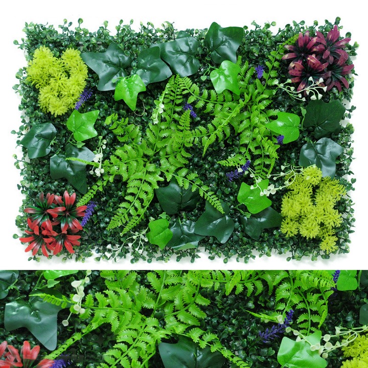 Feicaeesa® Изкуствено растение, Зелени стенни растения 40x60 см - Жълти/Розови/Лилави акценти, Дебел слой, За вътрешна употреба