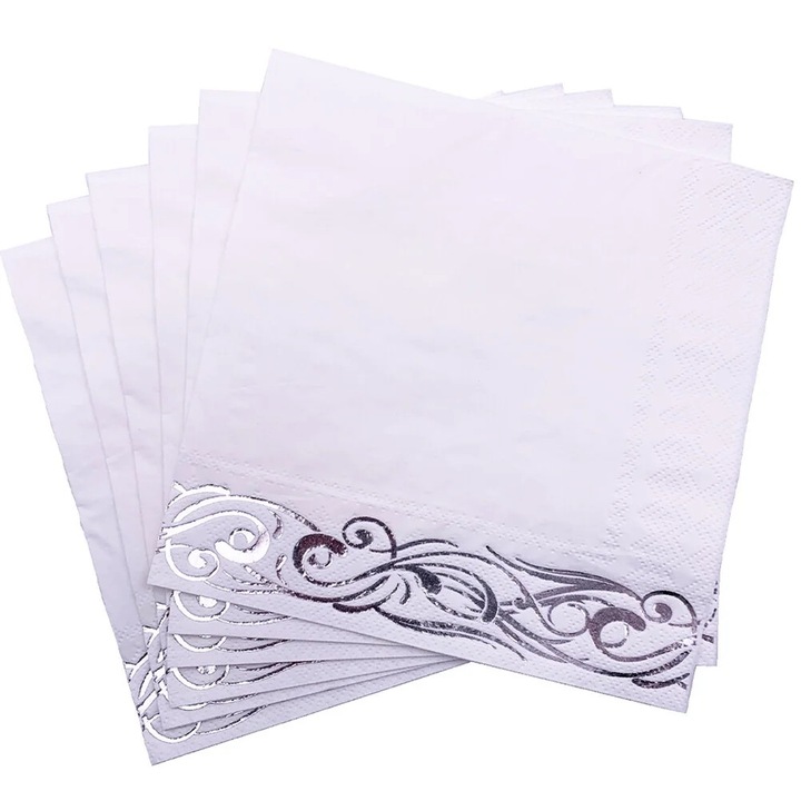 Комплект от 50 сребърни хартиени кърпи, елегантен дизайн, 33x33 см