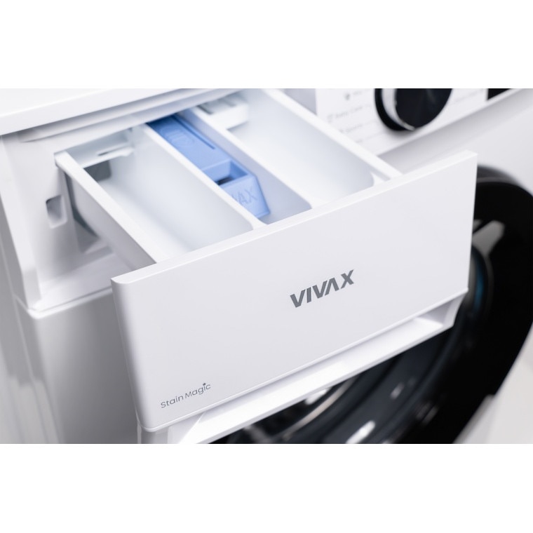 Masina de spalat rufe VIVAX WFL-140816PMI, 8kg, 1400 RPM, BLDC Motor Inverter, Clasa A, Steam Hygiene, Children's sensitive laundry, Eco, Display digital, Control electronic, Stain Magic, Quick Wash, Delay Start, 16 Programe, Alb