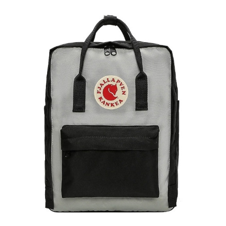 FjallRaven kanken szintetikus hátizsák, 16 literes, 38 x 27 x 13 cm, fekete/szürke
