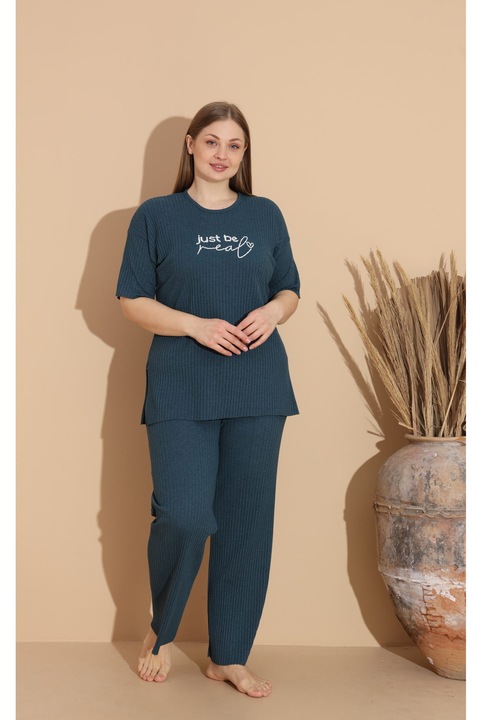 Pijama Femei, Bumbac, Marime Mare, Just Be Real, Albastru Nautilius, Albastru