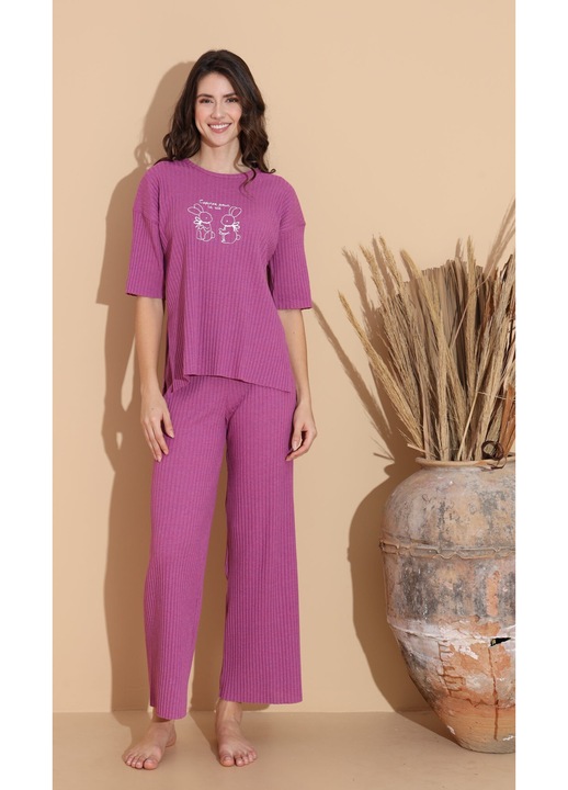 Pijama Femei, Bumbac, Iepurasi, Mov, Lila