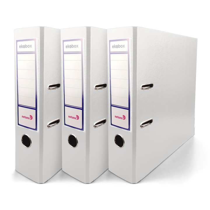 Комплект класьори Netuno, Ламинирани, 3 части, 80 мм, A4, Джоб за етикети, Лесни за съхранение, Издръжливи, Помагат за организиране на документи, 210 x 297 мм, Бял