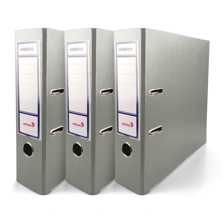 Комплект класьори, Netuno, ламинирани, 80 мм, A4, джоб за етикети, превъзходно качество, лесни за съхранение, издръжливи, 210 x 297 мм, сиви, 3 части