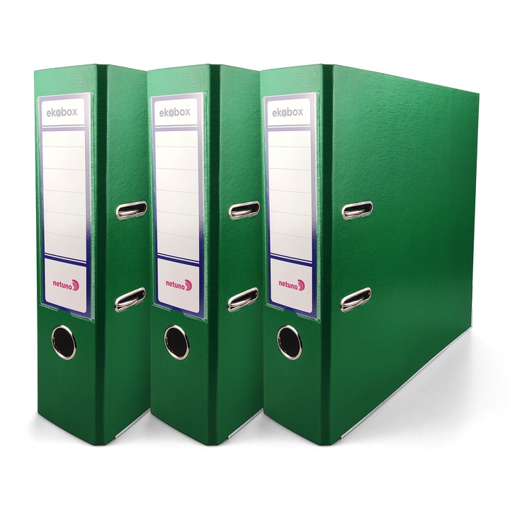 Комплект етажерки за книги, Netuno, ламинирани, 80 мм, A4, джоб за етикети, превъзходно качество, лесни за съхранение, издръжливи, помагат за организиране на документи, 210 x 297 мм, зелени, 3 части