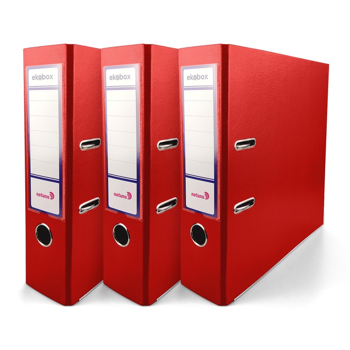 Комплект етажерки за книги, Netuno, ламинирани, 80 мм, A4, джоб за етикети, превъзходно качество, лесни за съхранение, издръжливи, помагат за организиране на документи, 210 x 297 мм, червени, 3 части