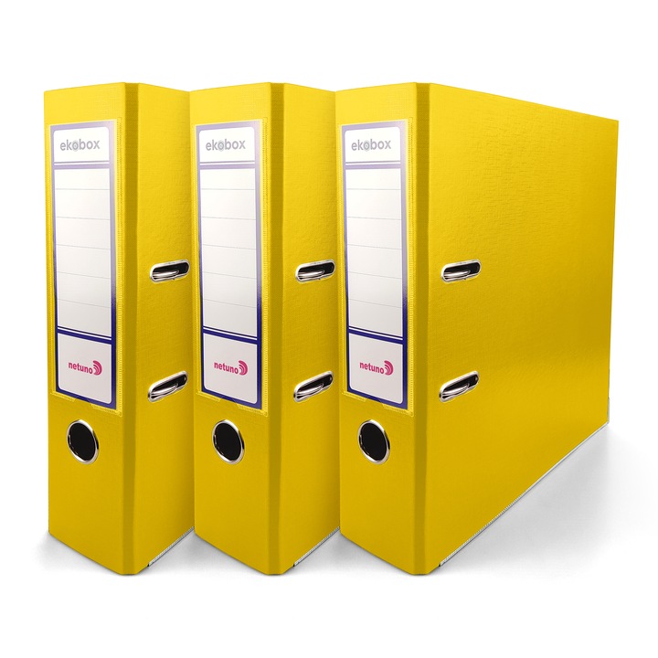 Комплект етажерки за книги, Netuno, ламинирани, 80 мм, A4, джоб за етикети, превъзходно качество, лесни за съхранение, издръжливи, помагат за организиране на документи, 210 x 297 мм, жълти, 3 броя